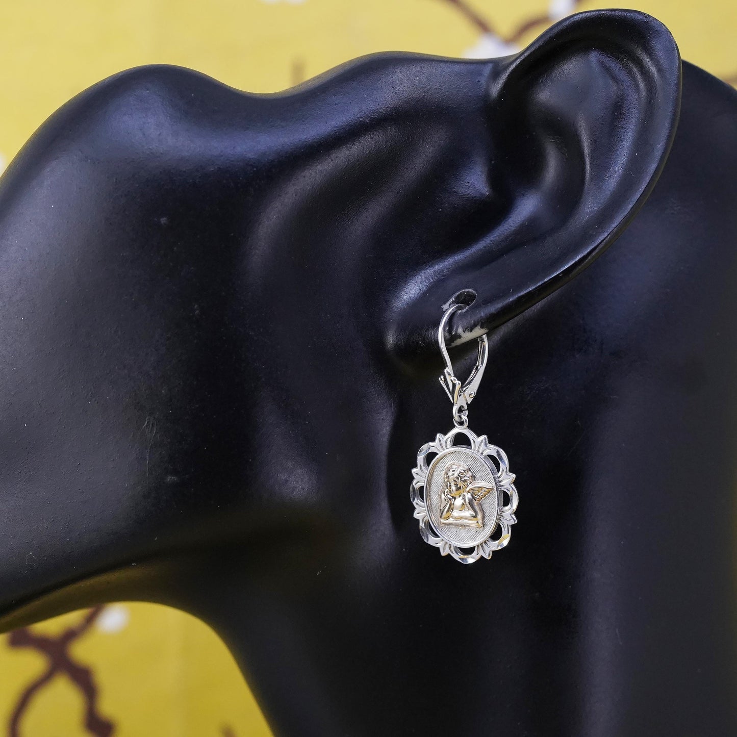 Michael Anthony Sterling 925 silver earrings w/ 14K yellow gold guardian angel