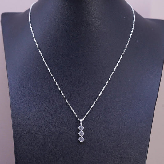 16+2", vintage Sterling silver necklace, 925 circle chain w/ cluster cz pendant