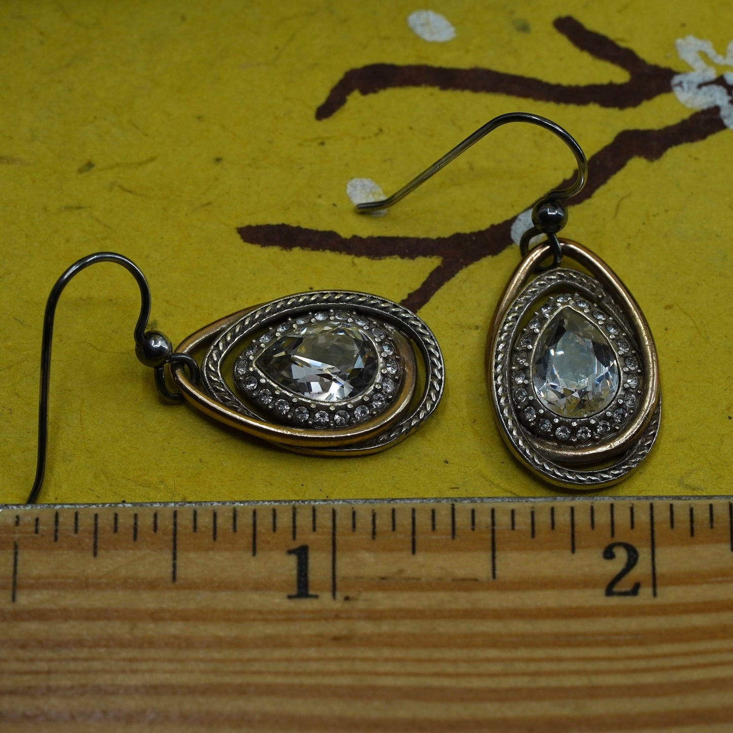 Vintage Sterling silver handmade earrings, 925 silver teardrop with cz inlay