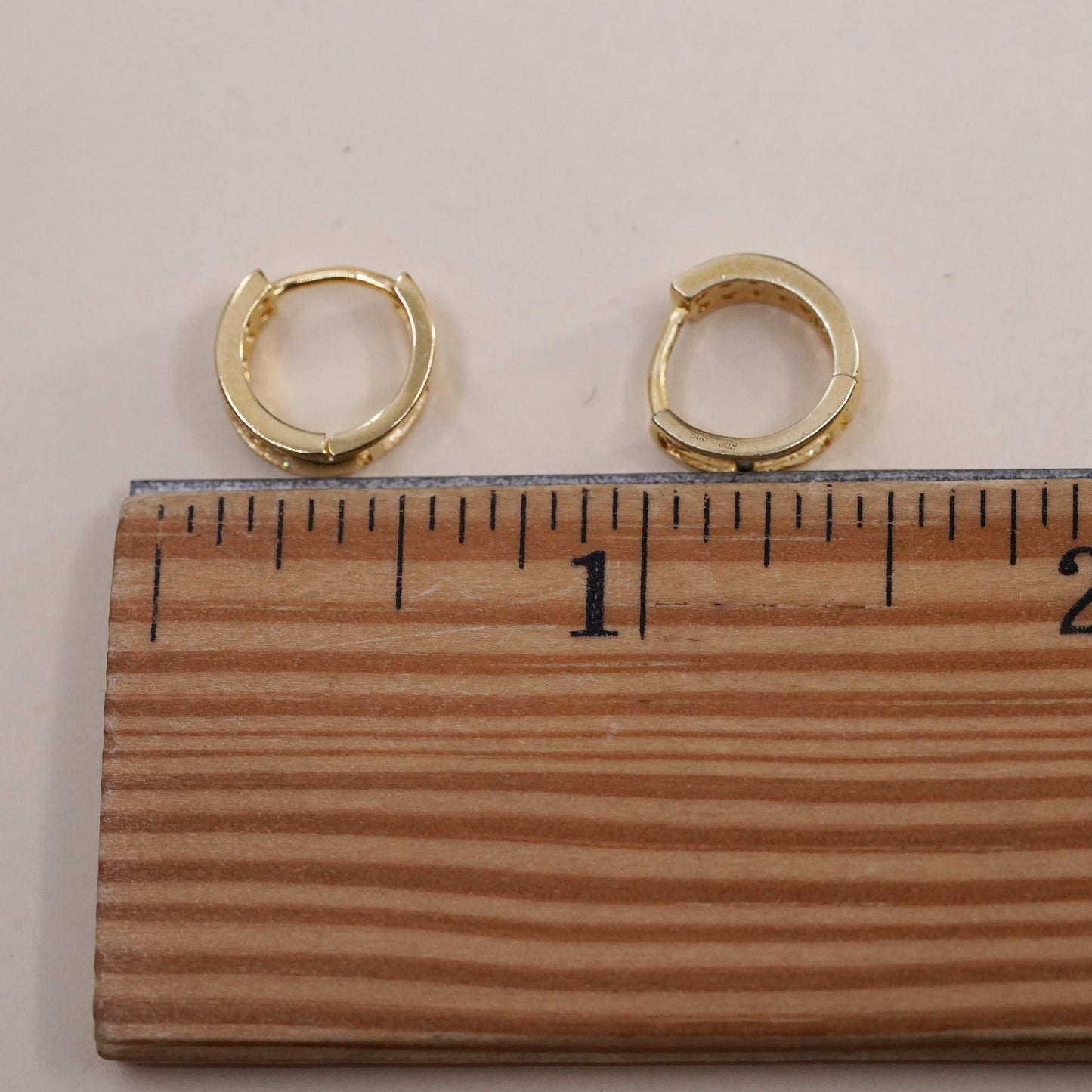 0.5”, Vintage vermeil gold over sterling silver earrings, 925 hoops, huggie cz