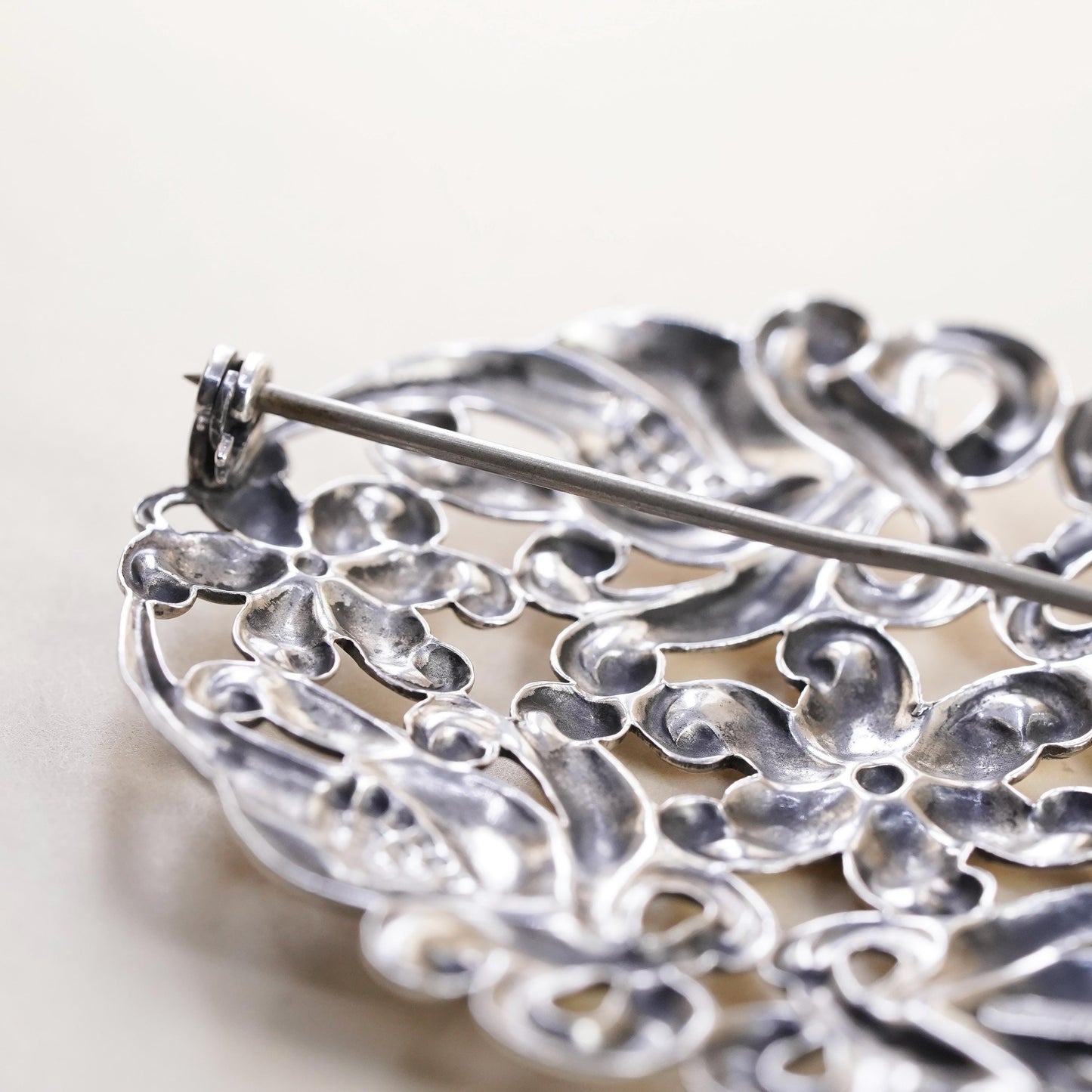 Scandinavian Sterling Silver Floral Brooch, Openwork Flower Pin, Danish Modern