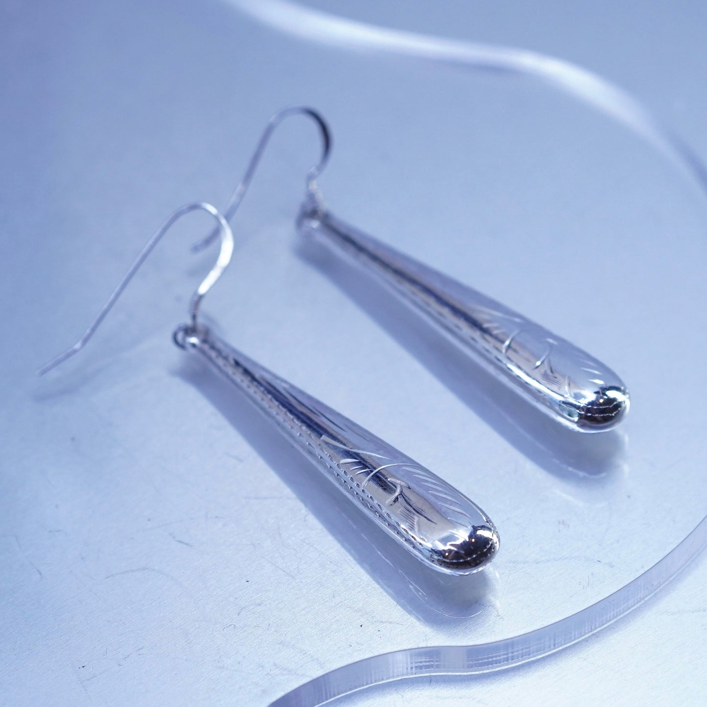 Vintage Mexico Sterling 925 silver handmade textured teardrop shaped earrings