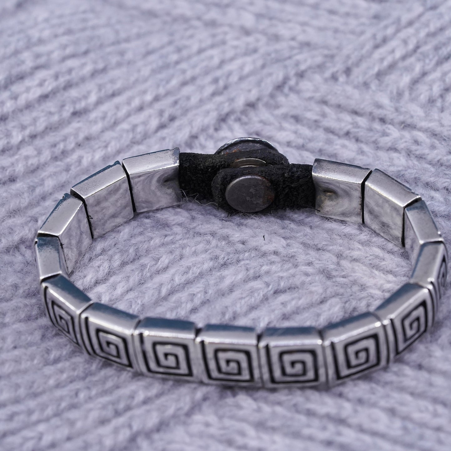 5.75”, Sterling silver bracelet, 925 Greek key bracelet with leather strap