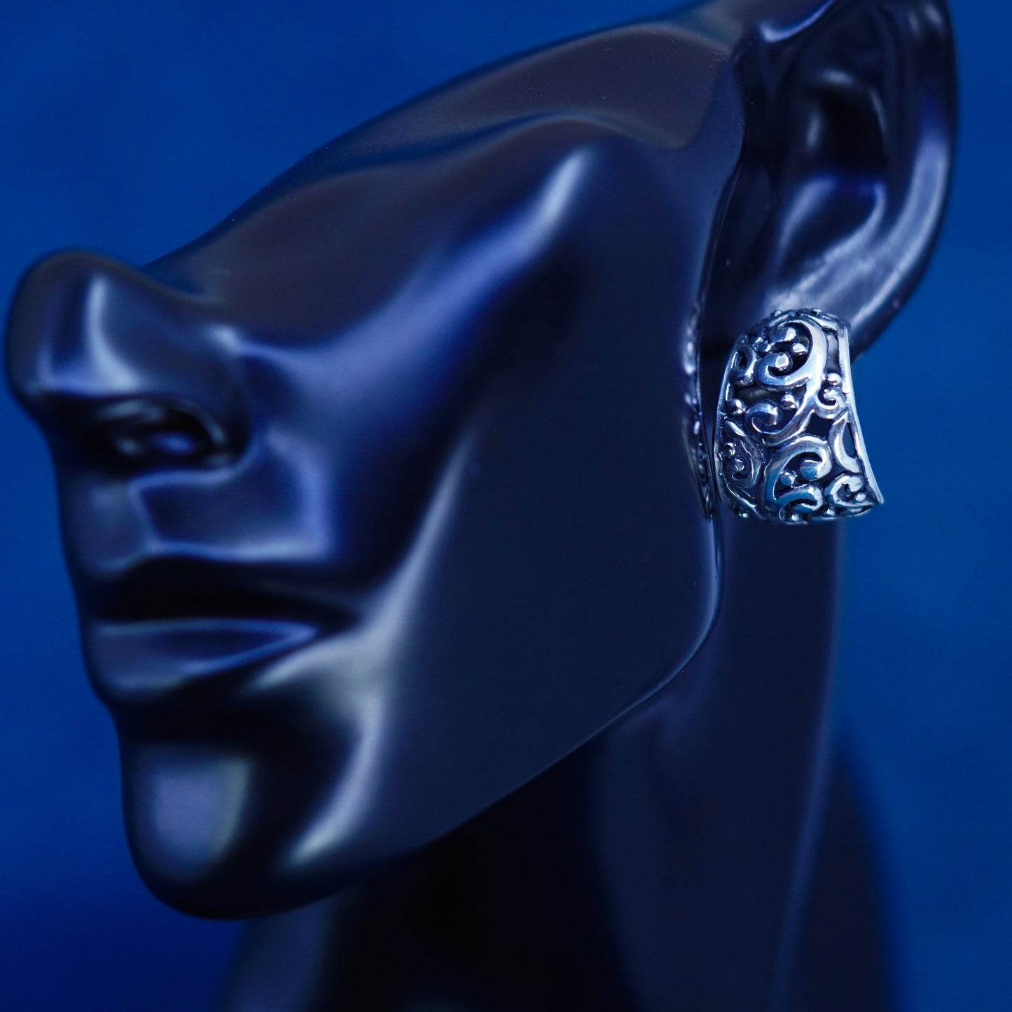 Sterling silver handmade earrings, 925 silver Huggie studs with bali filigree