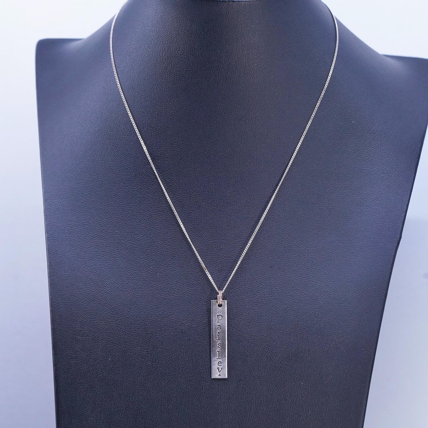 16", Vintage 925 Sterling Silver curb chain necklace Name Paisley Tag Pendant
