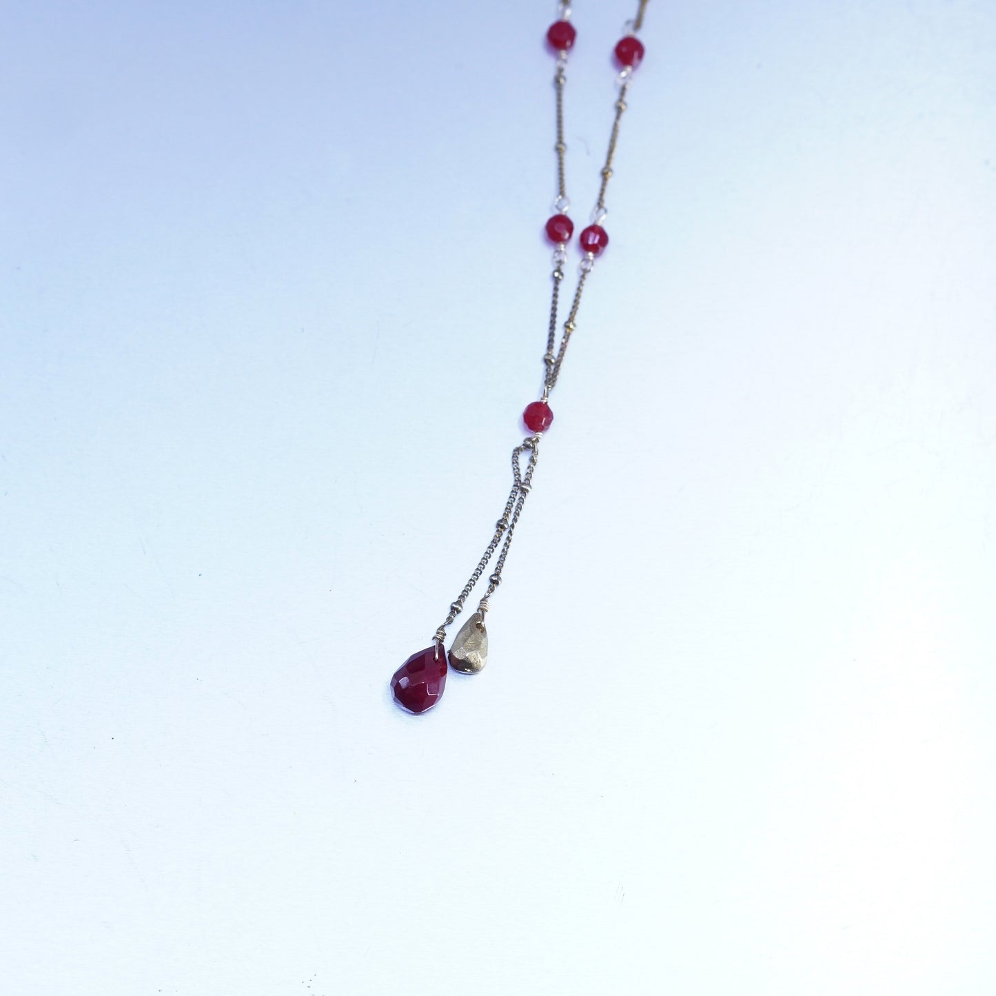 17”, vermeil gold Sterling 925 silver curb chain necklace teardrop ruby pendant