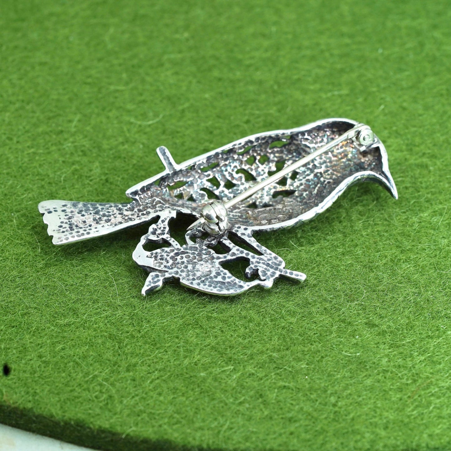Vintage sterling silver handmade brooch, 925 Jezlaine filigree floral bird pin