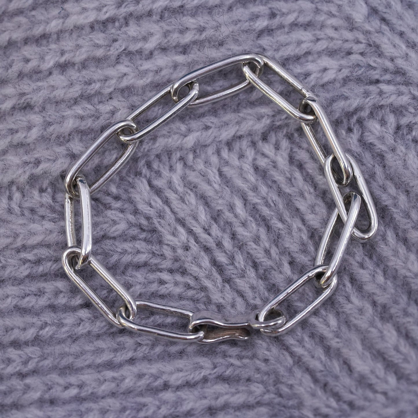 5.5" 6mm, vintage Sterling silver handmade bracelet, 925 elongated link chain