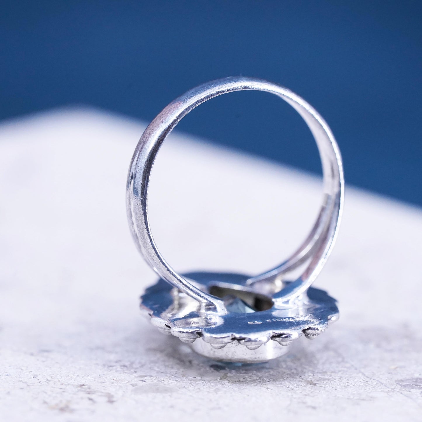 Size 7.25, vintage YS Sterling 925 silver handmade ring teardrop topaz beads