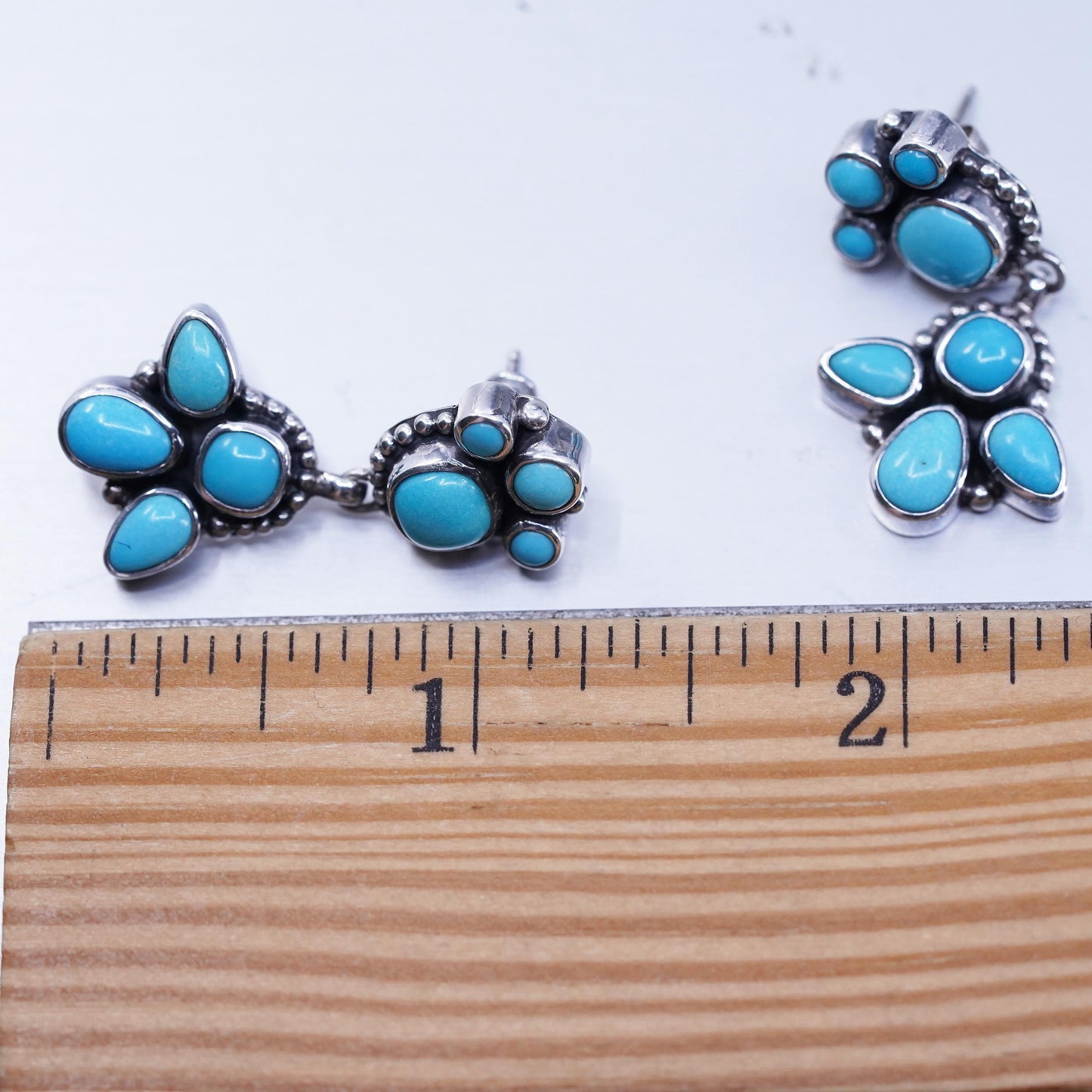 Vintage southwestern Sterling 925 silver handmade earrings with turquoise beads