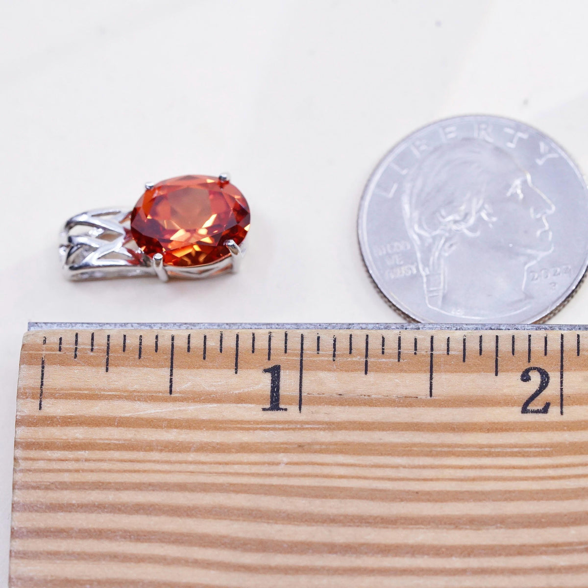 Vintage Designer BJ sterling silver pendant, 925 oval charm genuine Ruby Sunset