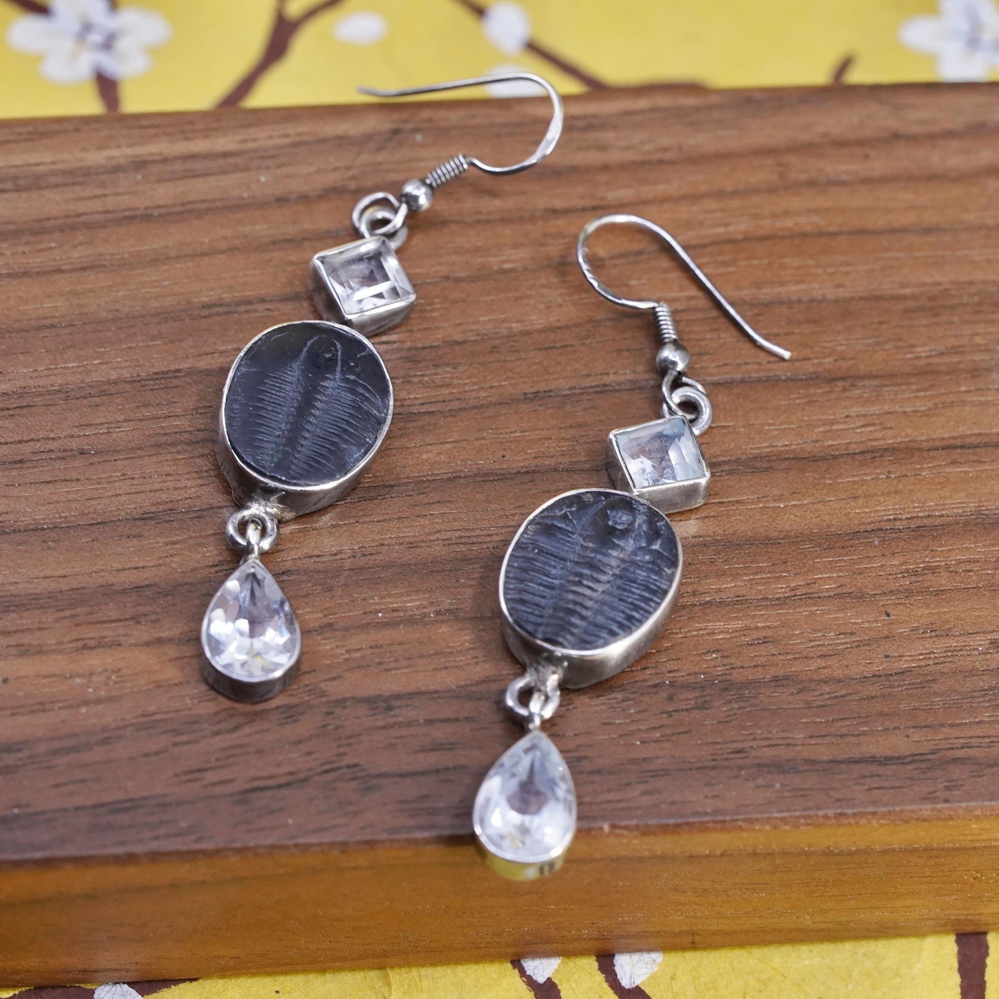 Sajen 925 Silver Trilobite Fossil Drop Earrings Quartz, Nature Sterling jewelry