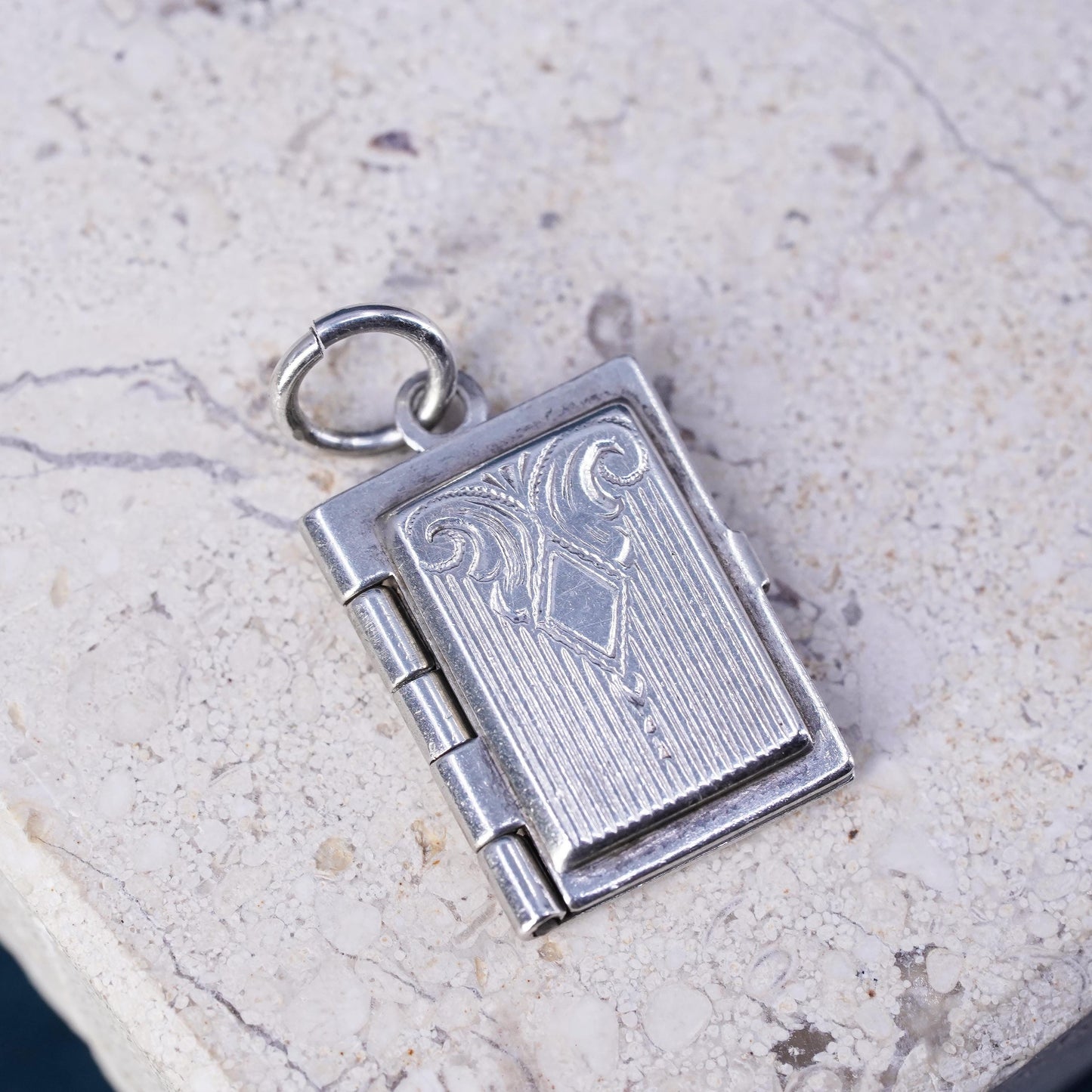 Vintage Sterling silver handmade pendant, 925 rectangular 4 photos locket