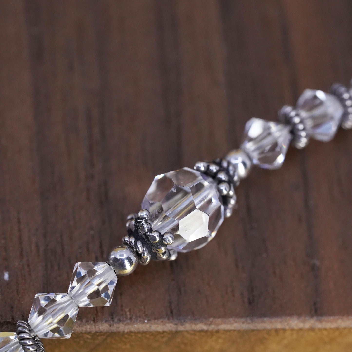 6.75”, MB Sterling silver bracelet, 925 beads with crystal and toggle closure
