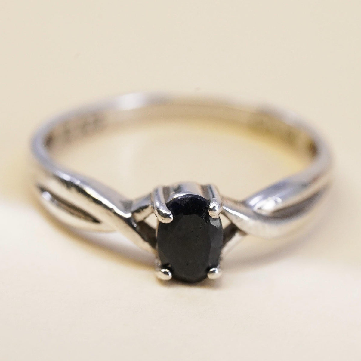 Size 7.25, vintage Sterling silver handmade ring, 925 band with sapphire