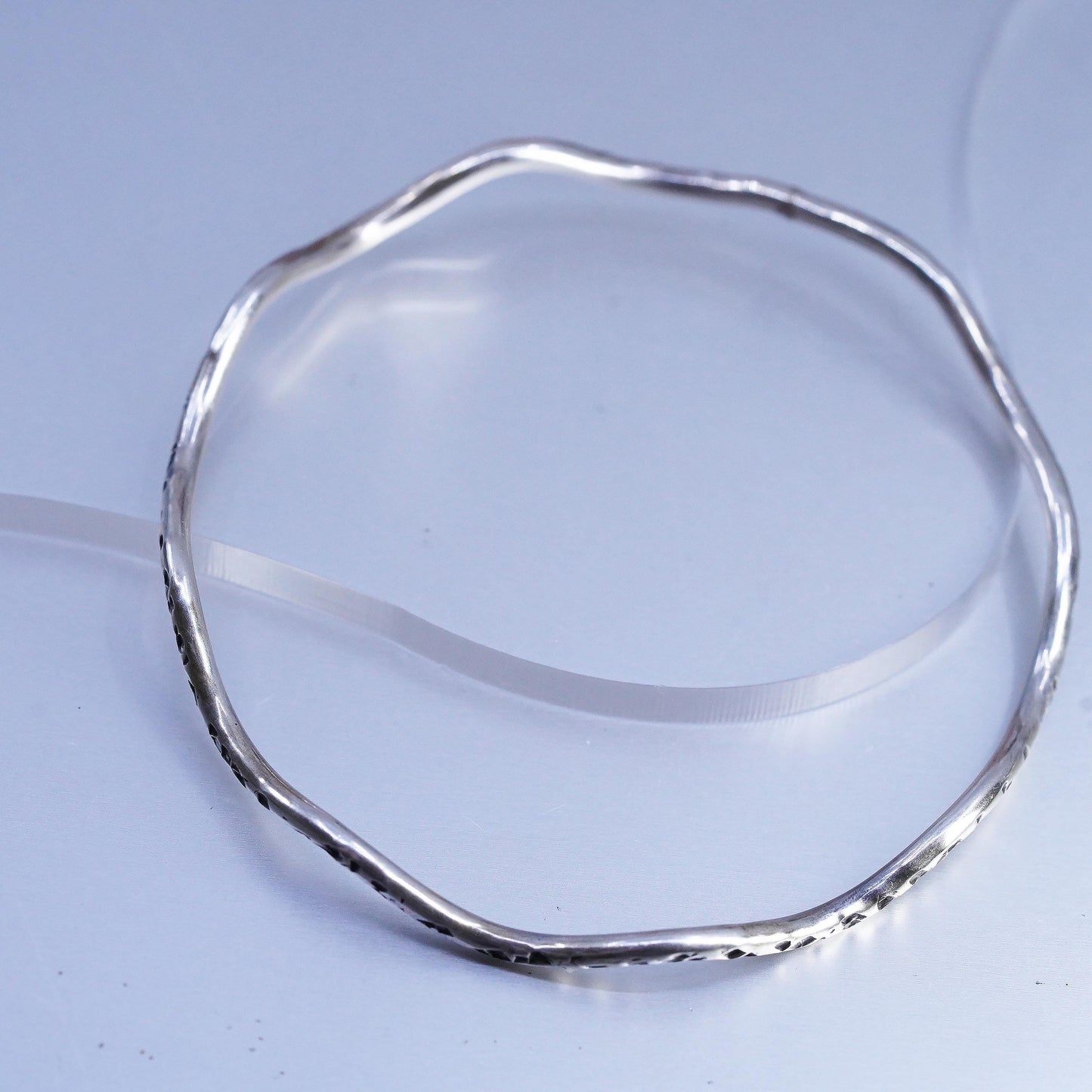 8", Native American Tahe Sterling Silver Hammered Bangle Bracelet, Handmade 925