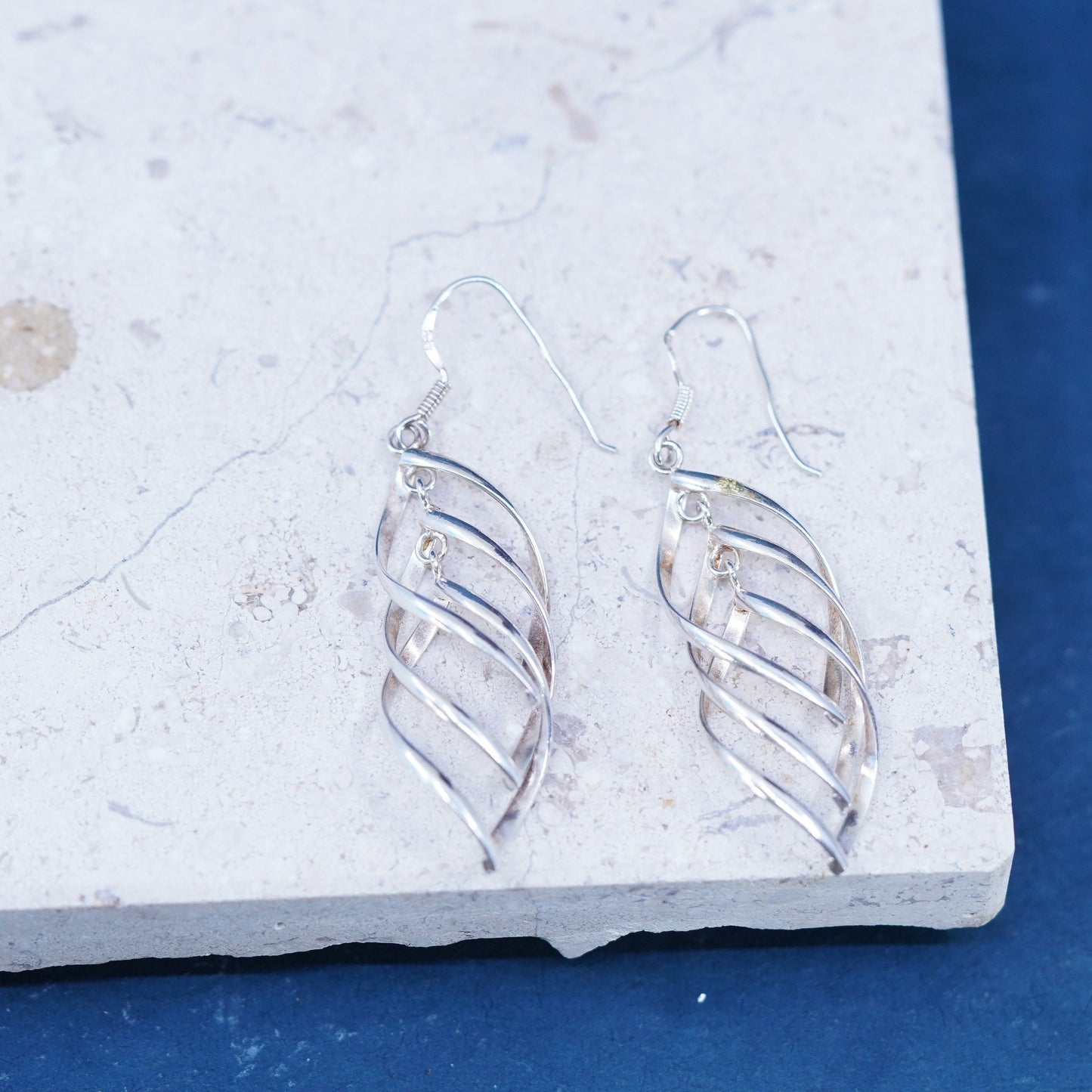 Vintage sterling silver handmade earrings, modern 925 twisted hoops