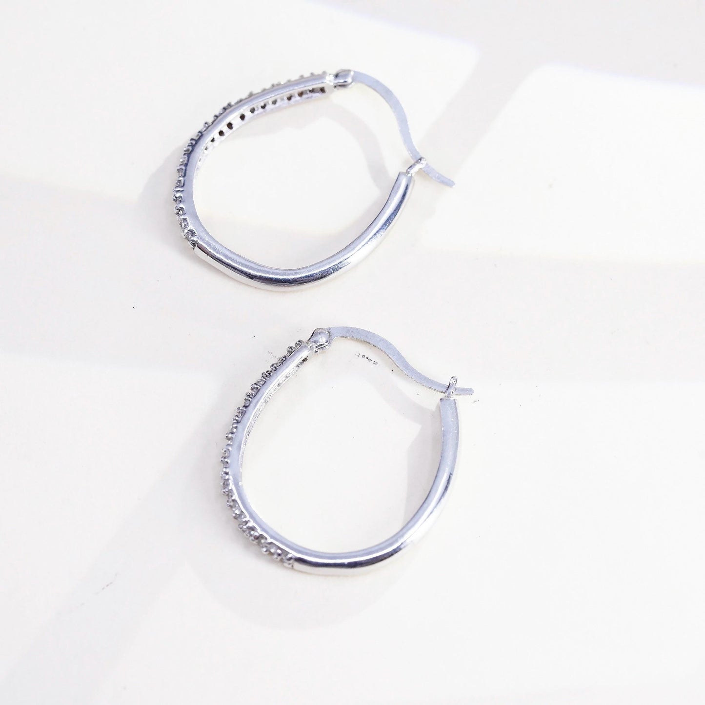 1.25”, Vintage sterling silver earrings, 925 silver hoops, Huggie w/ cluster Cz