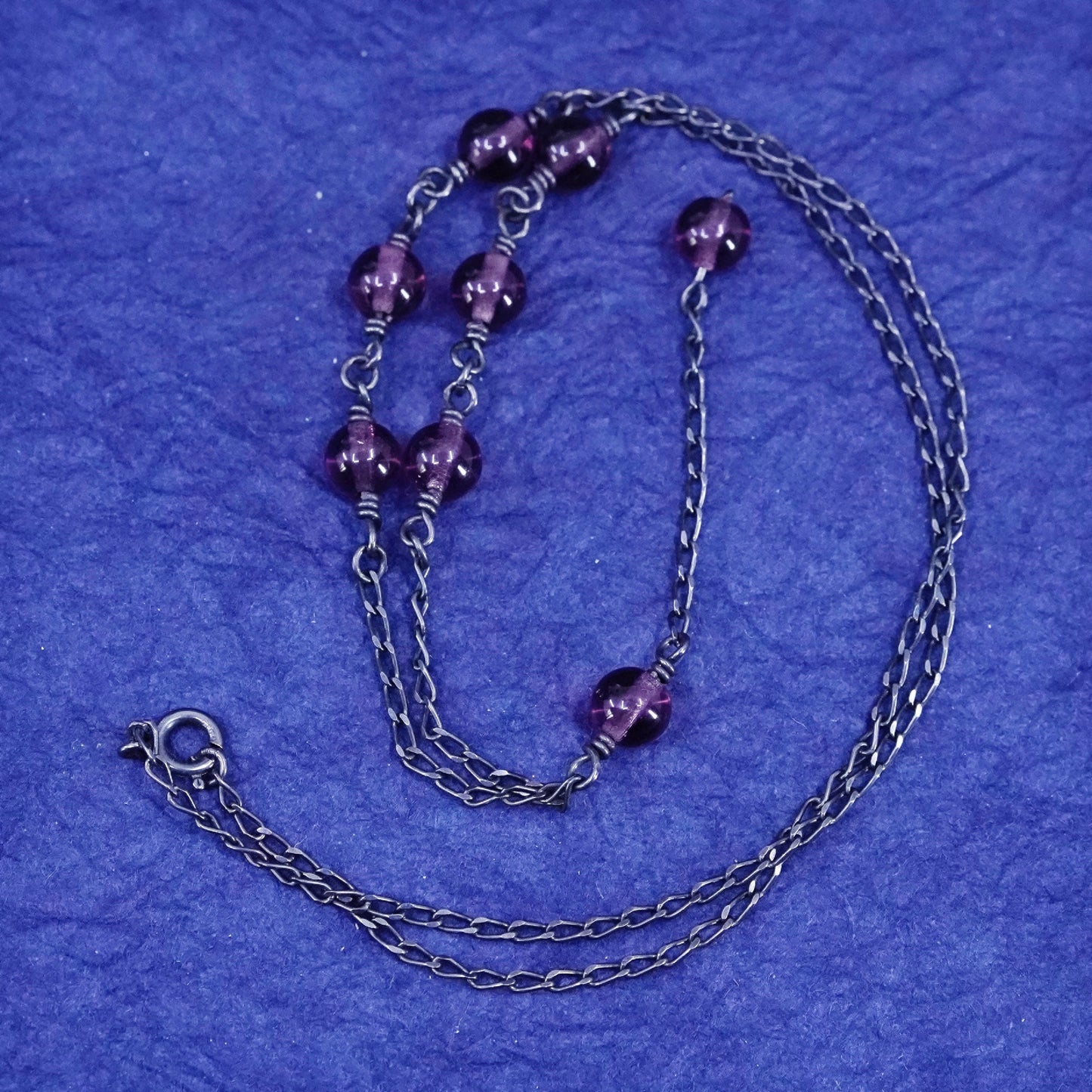 16”, STG Sterling silver handmade necklace, 925 curb chain with garnet beads