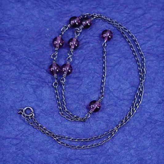 16”, STG Sterling silver handmade necklace, 925 curb chain with garnet beads