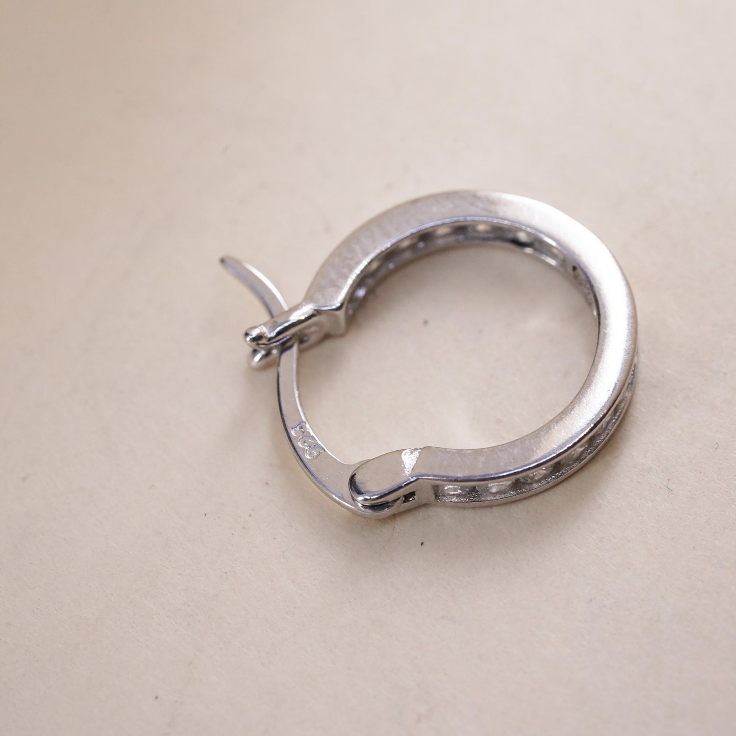 0.5”, Vintage matte sterling silver single earring, 925 huggie hoop with cz