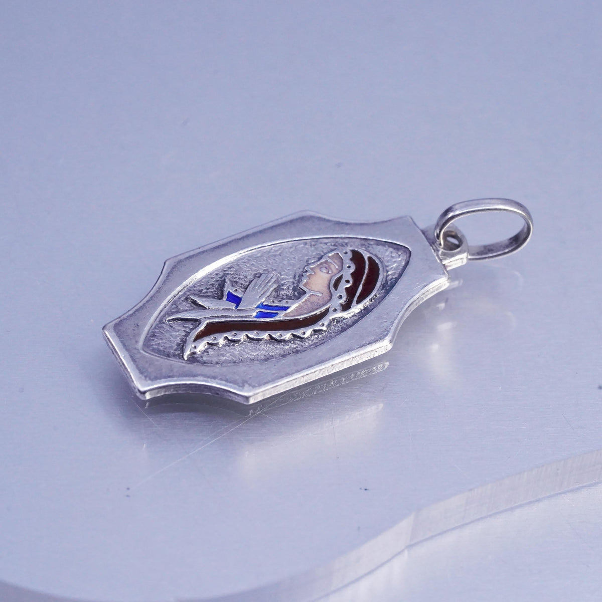 800 Sterling Silver Virgin Mary Pendant, Our Lady Madonna Religious Medal Charm