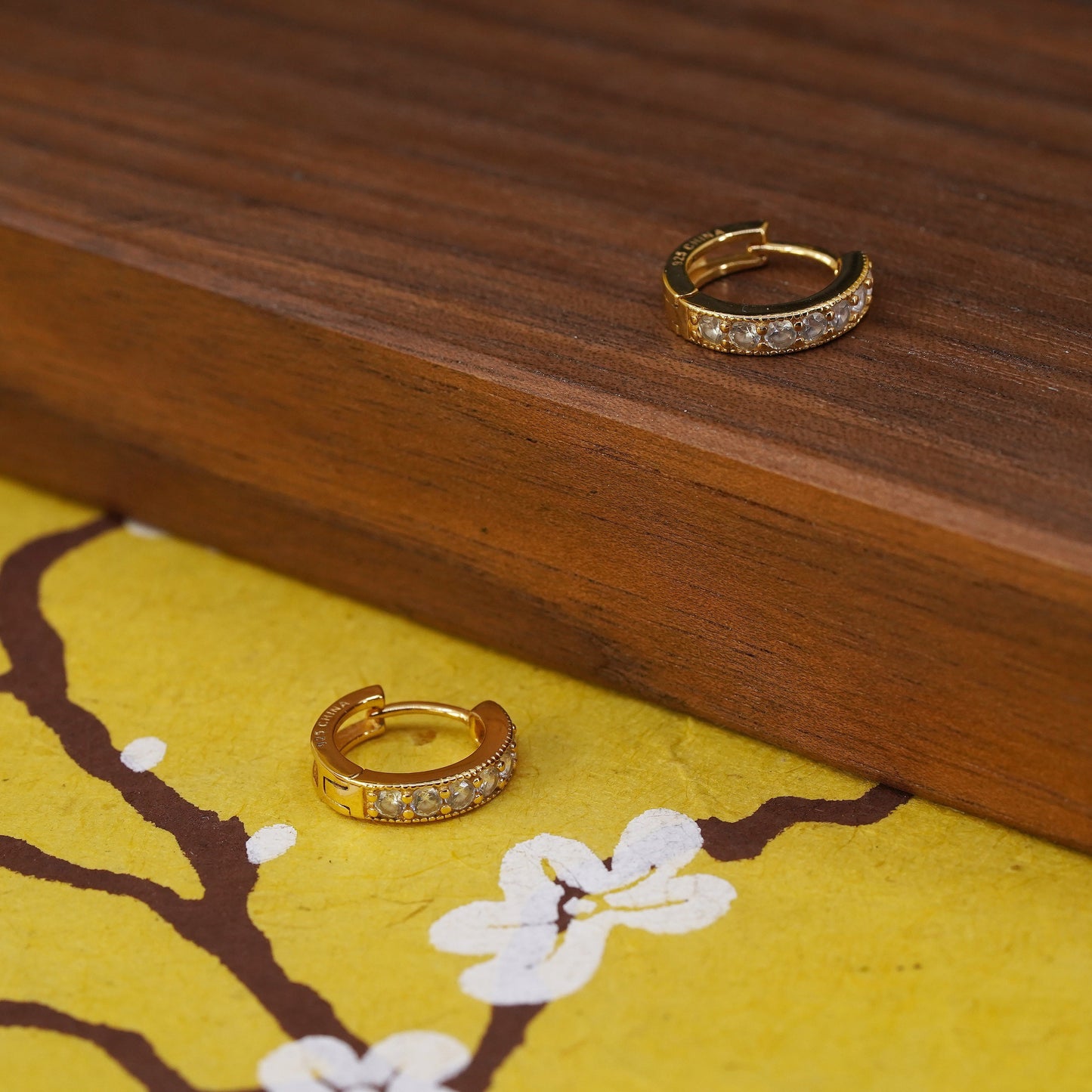 0.5", vintage vermeil gold over Sterling silver earrings, 925 huggie hoops cz