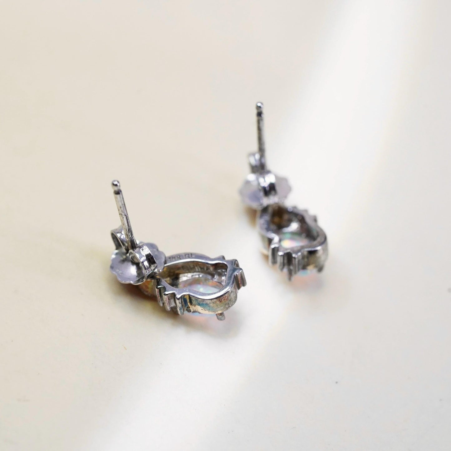 Ralph Lauren 925 sterling silver earrings, studs fire opal 10K yellow gold
