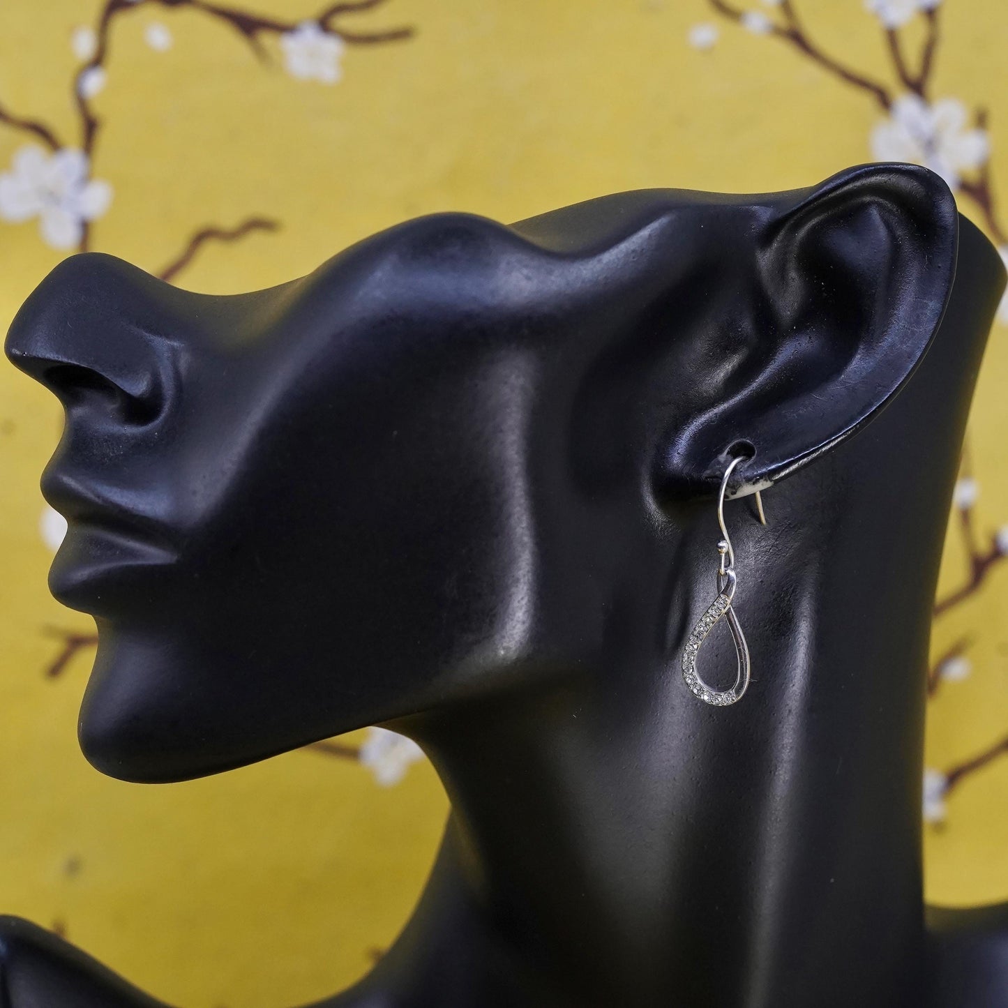 Vintage Sterling 925 silver handmade teardrop earrings with CZ