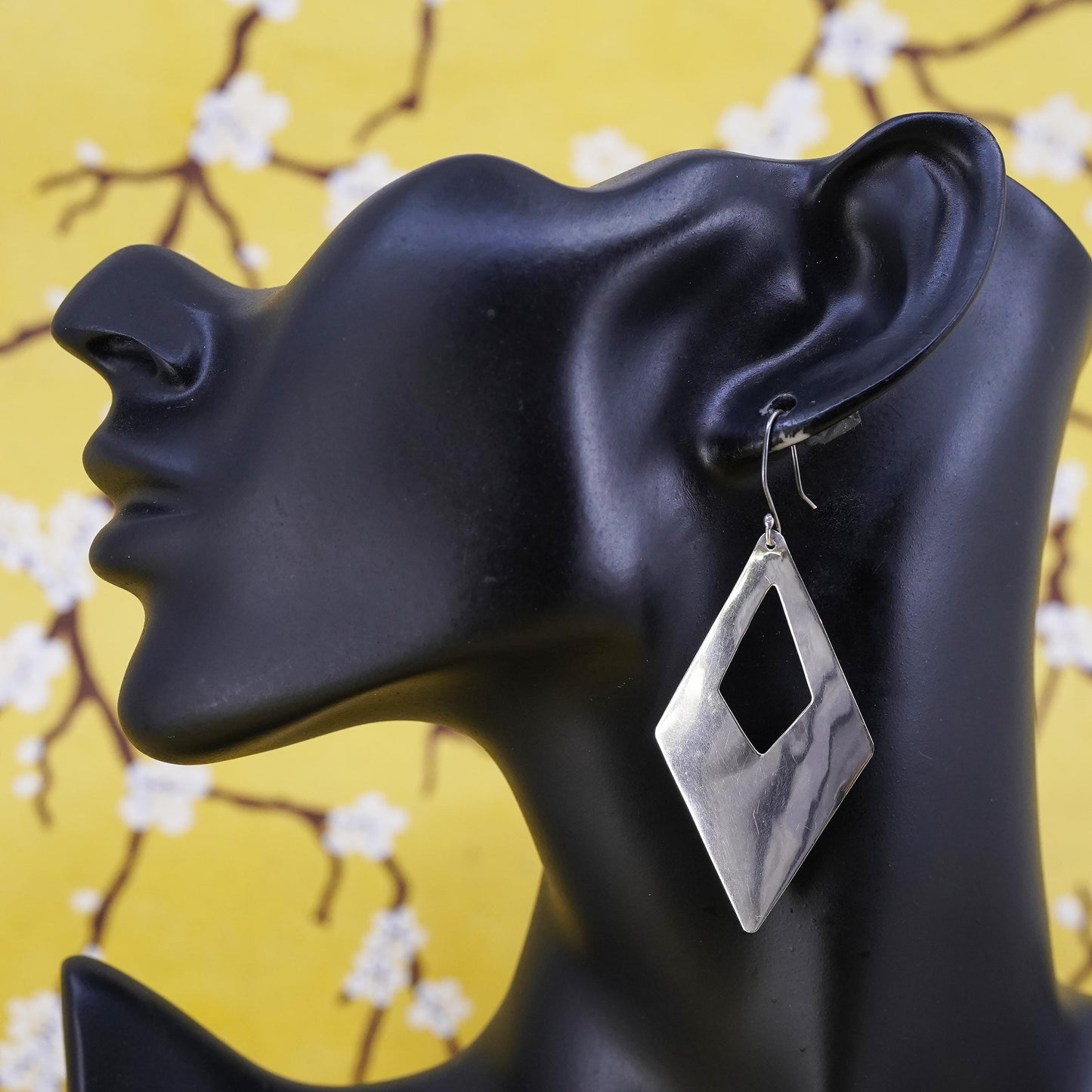 Vintage Sterling 925 silver handmade earrings with diamond shaped dangles