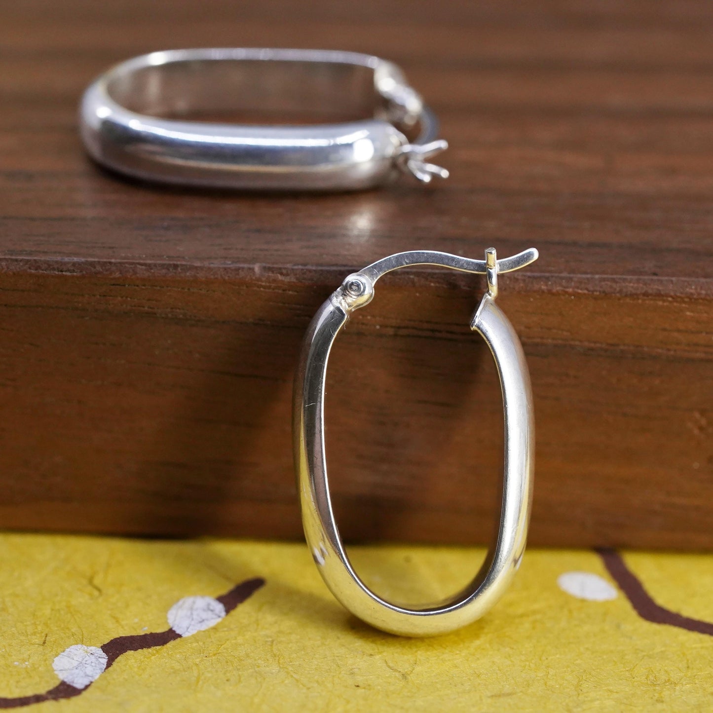 1”, Vintage modern simple Sterling silver handmade earrings, 925 oval hoops