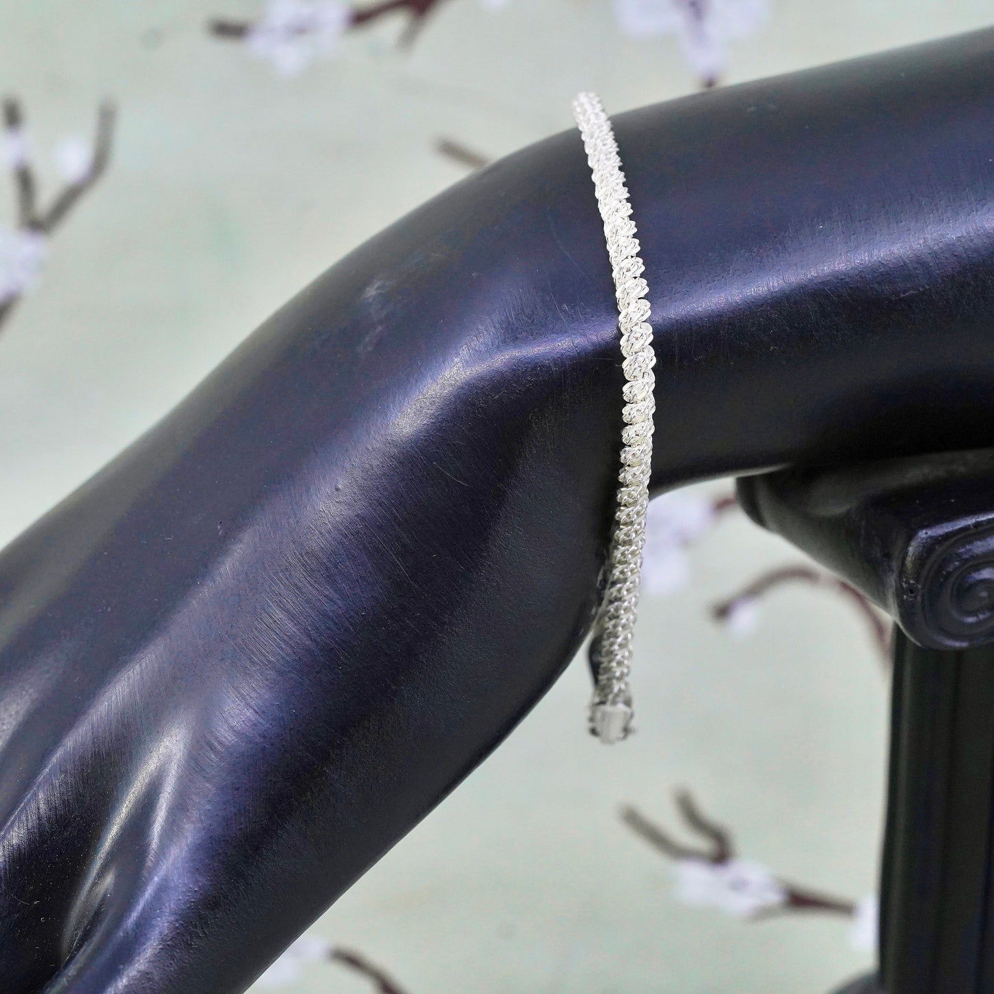 6.75” 4mm, Vintage Italian sterling 925 silver twisted curb chain bracelet