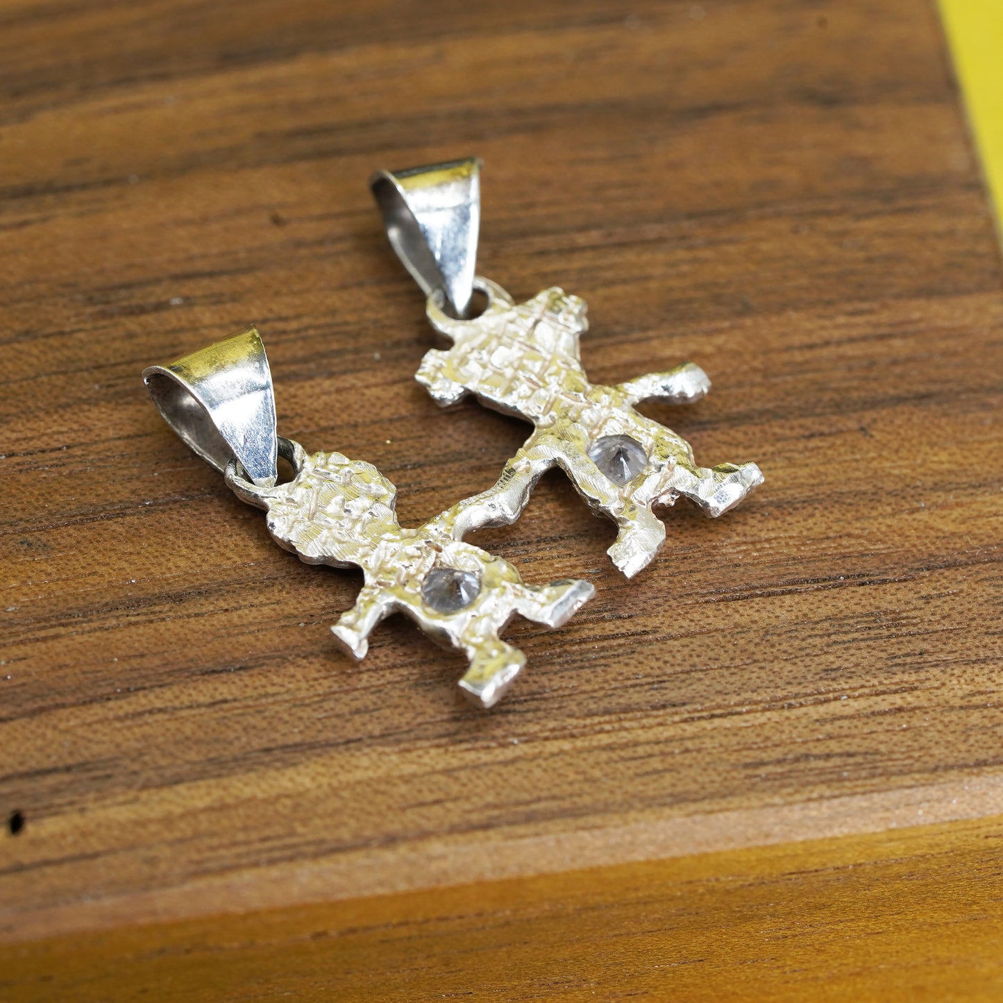 Sterling silver handmade pendant, 925 silver figure pendant, girl and boy cz