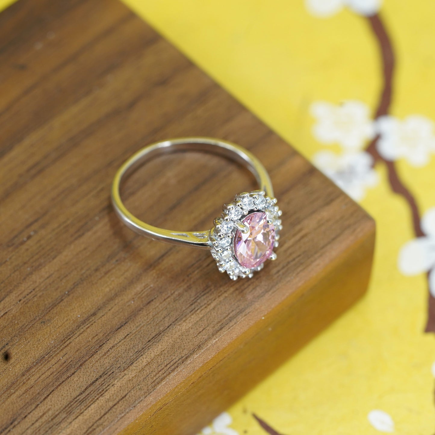 Size 11.5, vintage Sterling 925 silver handmade ring with pink cz