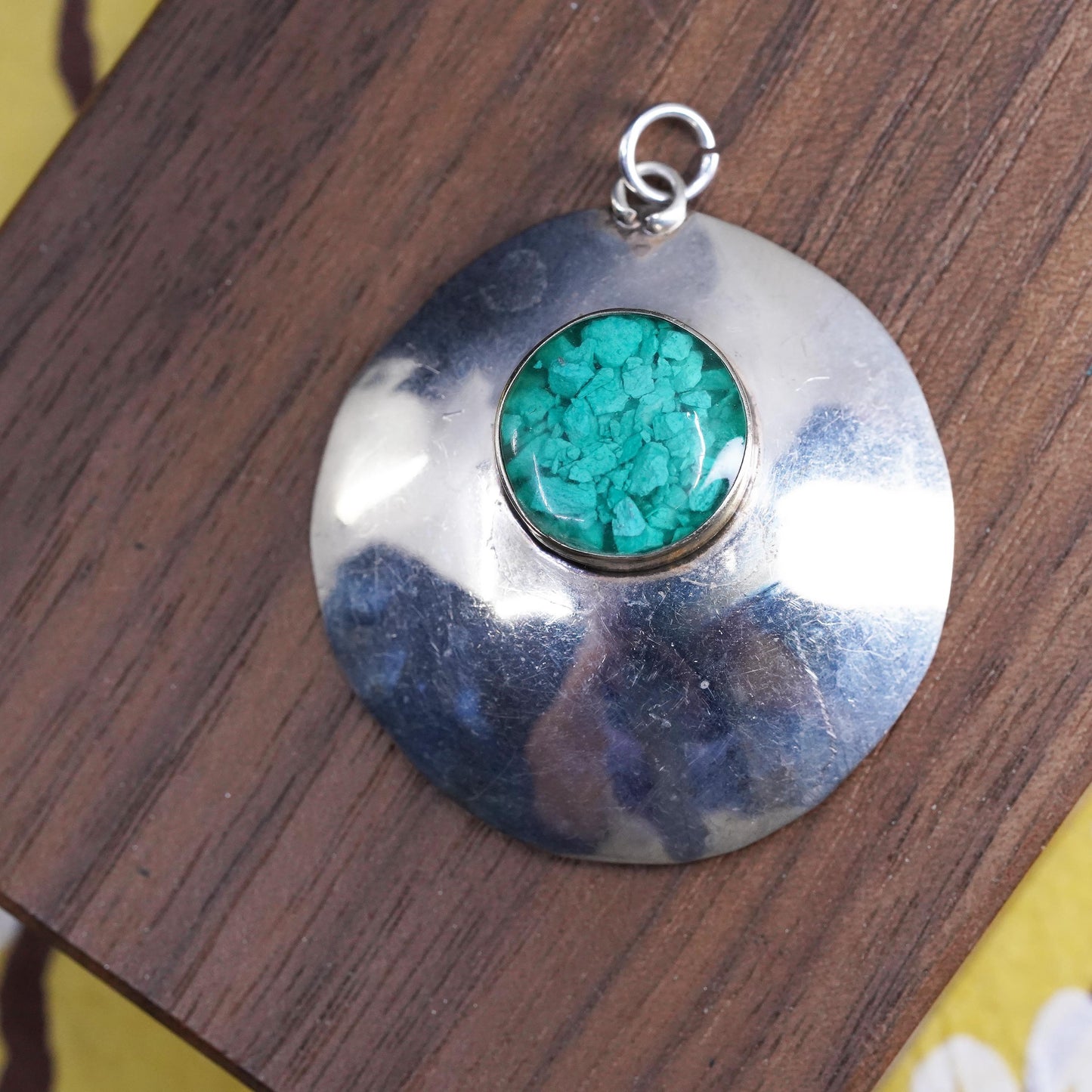 Vintage Sterling silver handmade pendant with circle turquoise