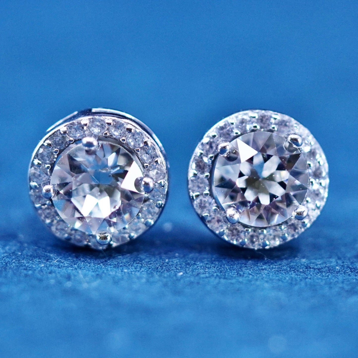 Vintage sterling silver handmade earrings, 925 studs with CZ inlay