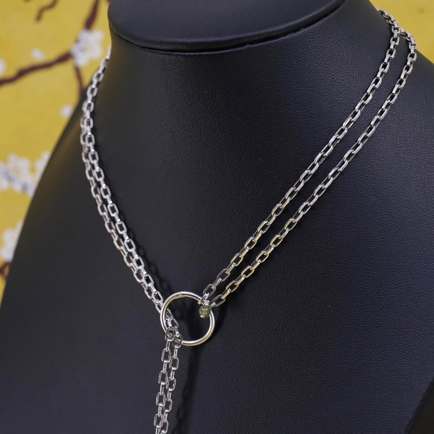 16", VTG Sterling 925 silver double strands oval chain choker necklace pearls