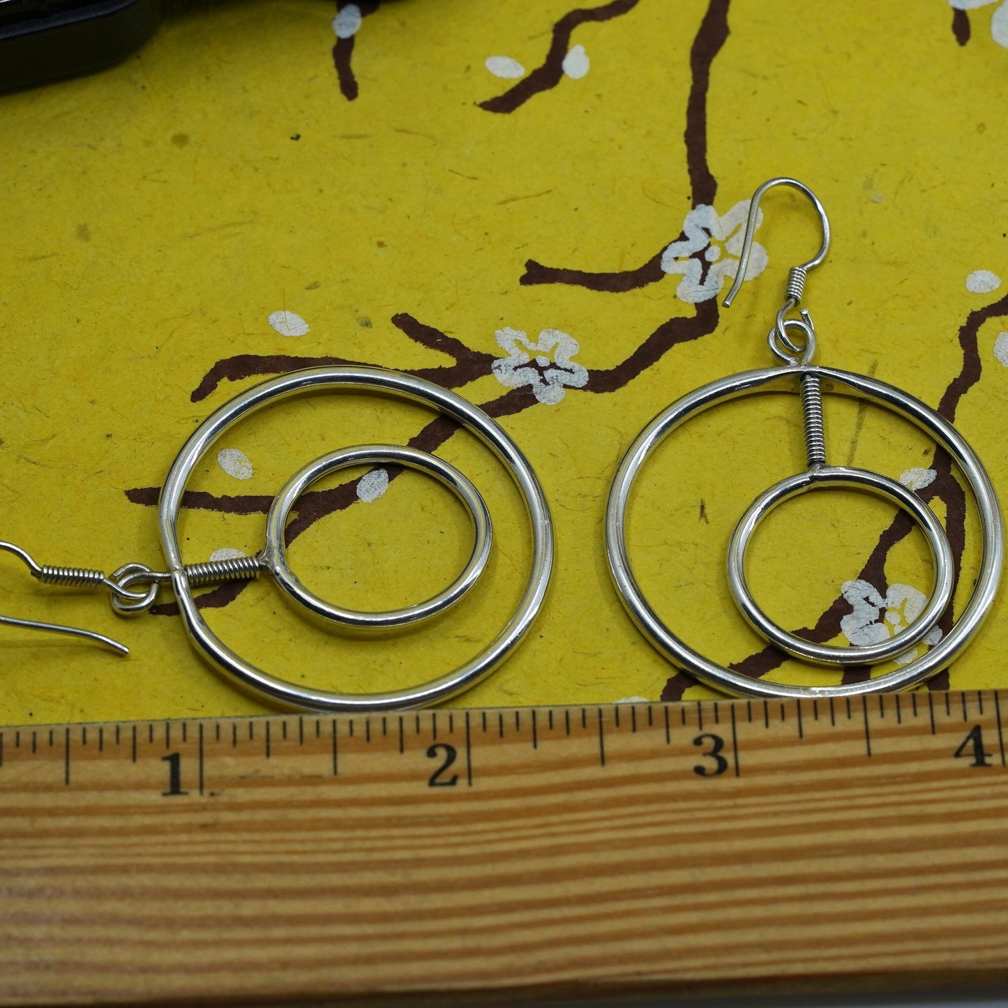 vintage Mexico Sterling 925 silver Hammered Double Circle Earrings