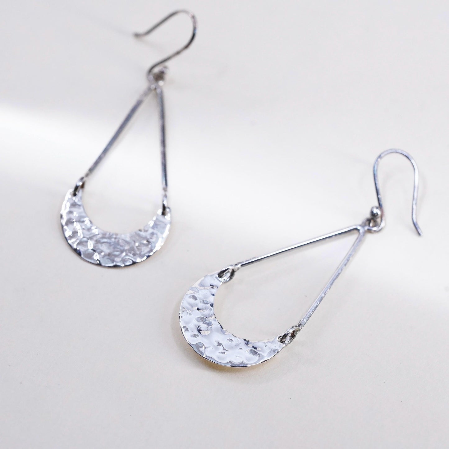 Vintage sterling silver handmade earrings, 925 silver teardrop dangles hammered