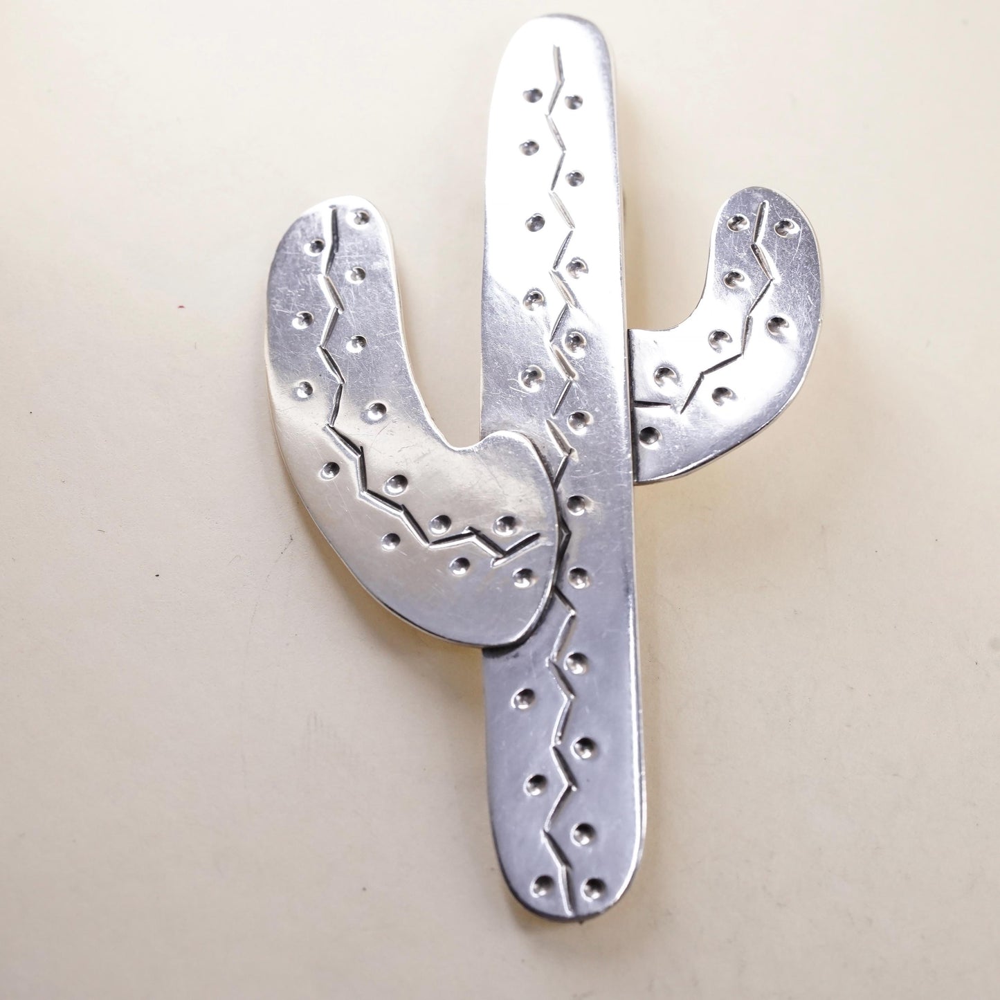Vintage Mexican Sterling 925 silver Handmade huge cactus brooch pin