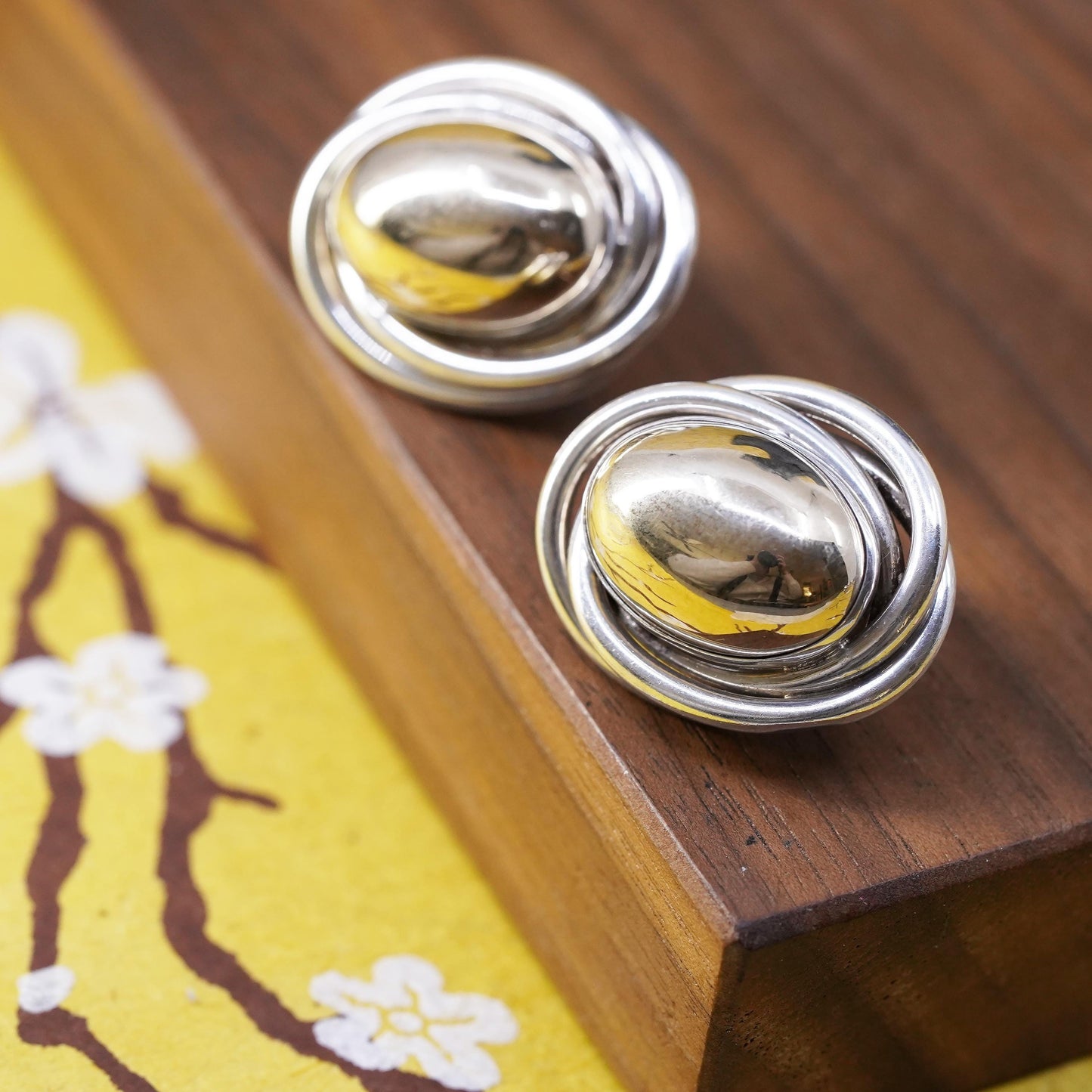 Vintage PBD Peter Brams Designs Sterling Silver 14K Love Knot Pierced Earrings