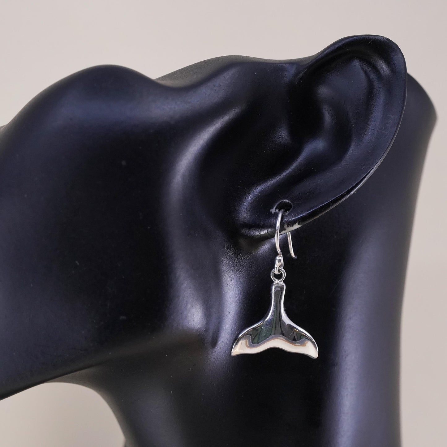 Vintage Sterling silver handmade earrings, 925 silver whale tail dangles
