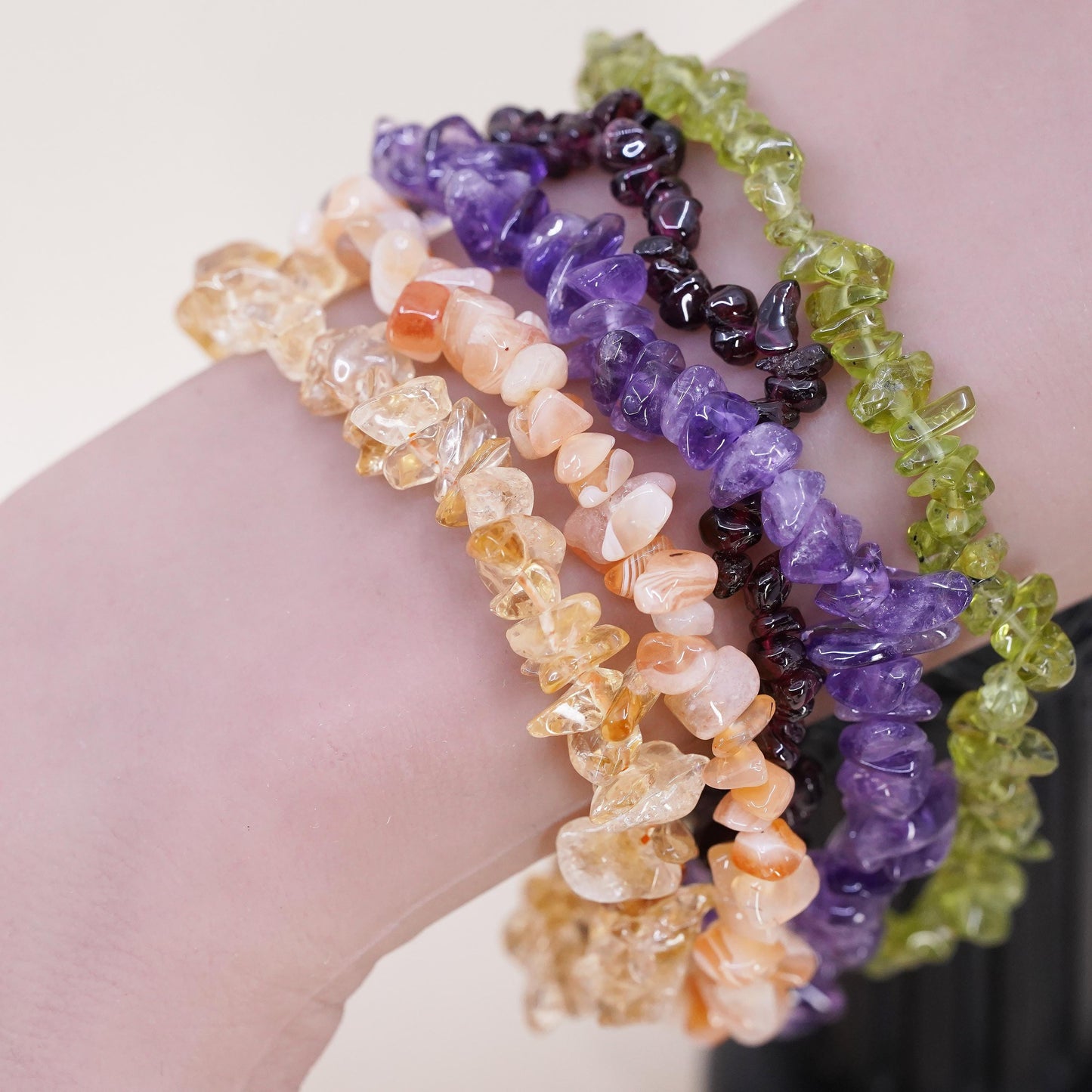 8.5”, multi strands amethyst peridot citrine agate sterling 925 silver bracelet