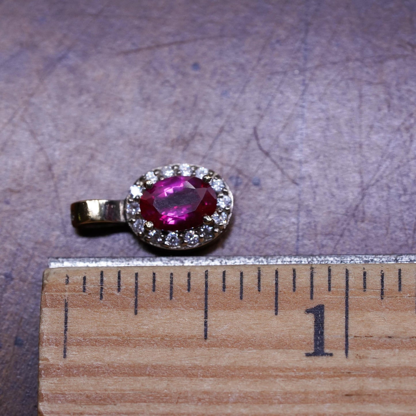 Vintage Vermeil gold over Sterling 925 silver pendant with genuine ruby and cz