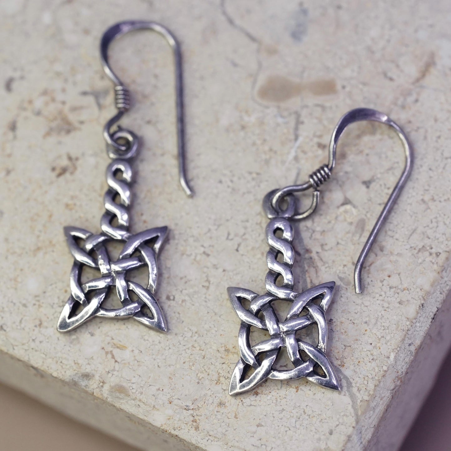 Vintage sterling silver handmade earrings, 925 celtic knot Irish drop