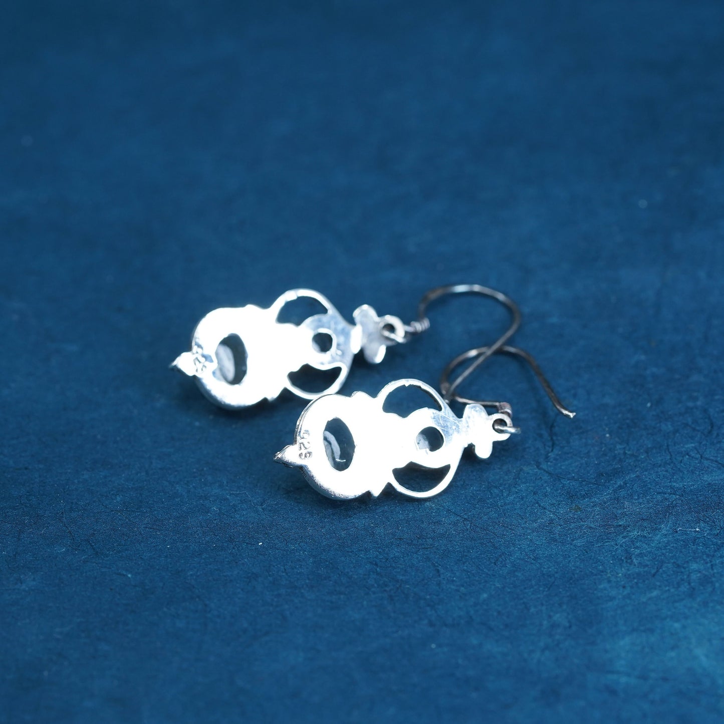 Vintage Sterling silver cluster earrings, 925 dangles with blue crystal beads