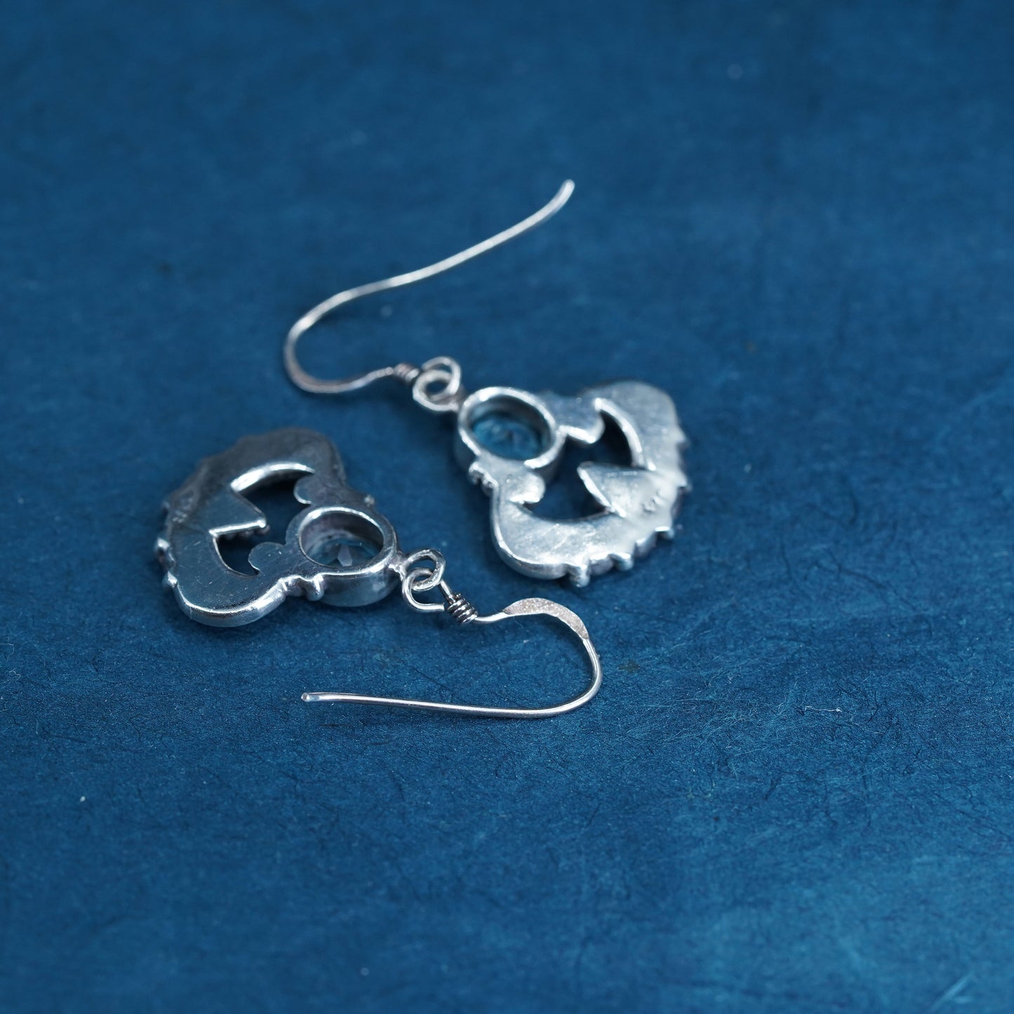 Sterling silver handmade cluster earrings, 925 dangles with blue crystal beads