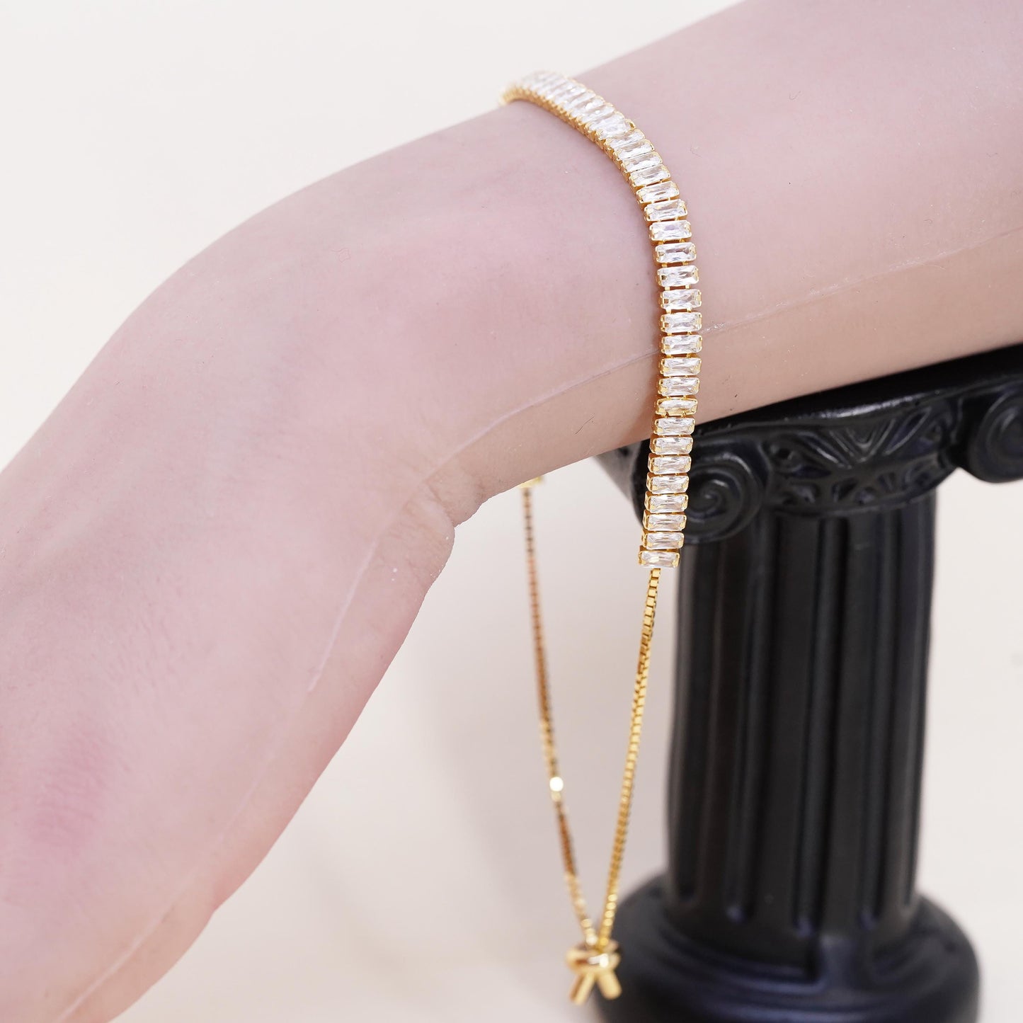 Size adjustable, yellow gold sterling silver bracelet, vermeil 925 box cz