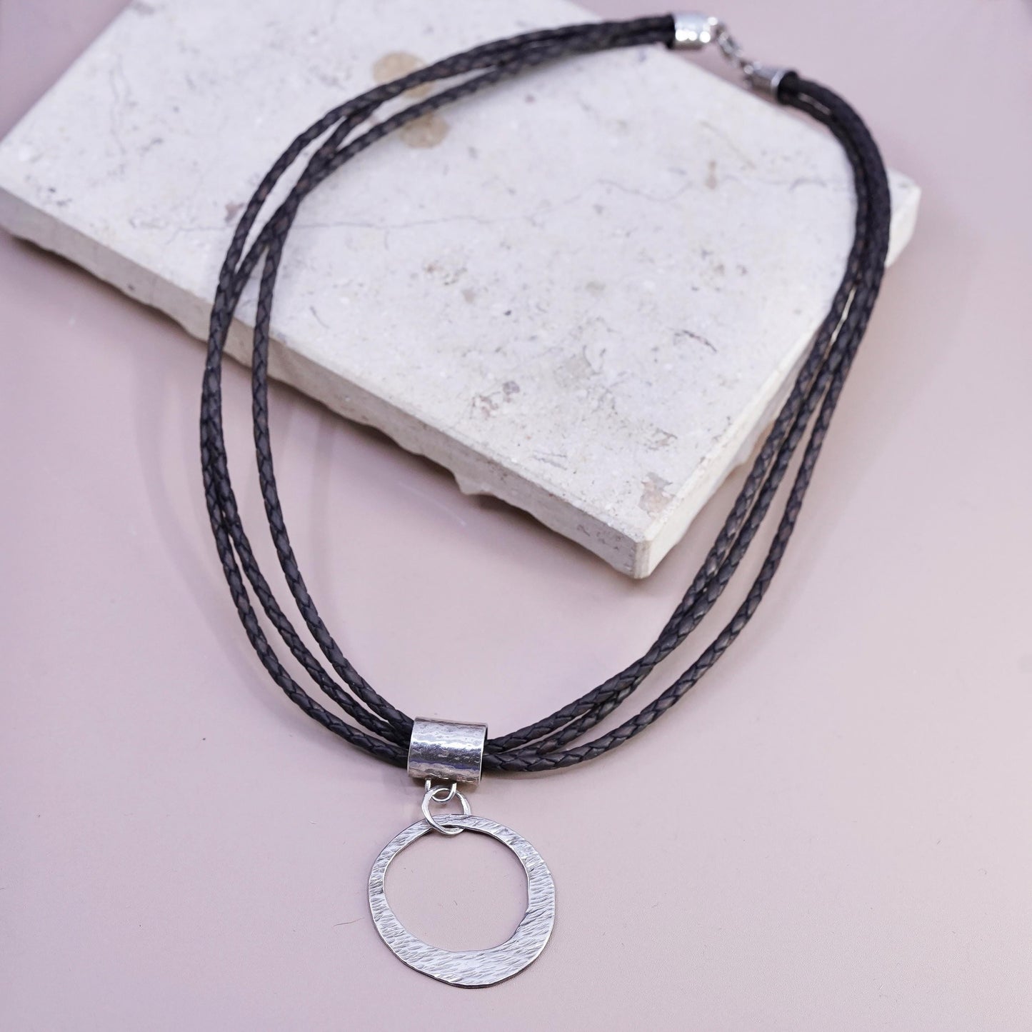 16” Silpada 925 Sterling Silver multi strands brown Leather Necklace pendant