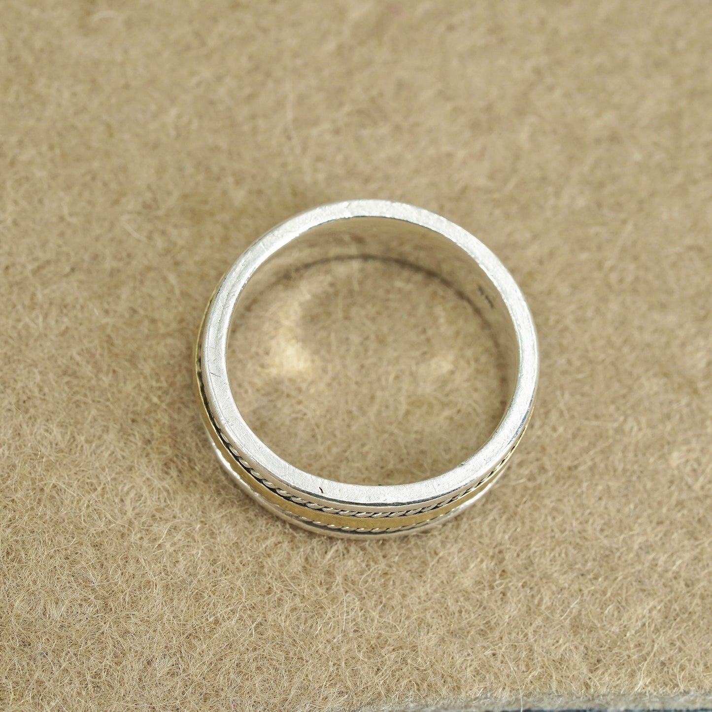 Size 9.25, vintage two tone 10K Sterling 925 silver wedding ring, band